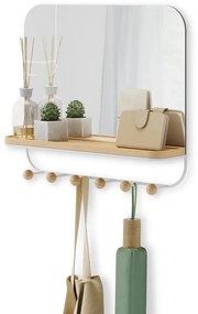 Бяла стенна закачалка от букова дървесина с рафт Estique - Umbra