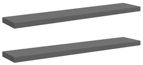 323800 vidaXL Окачени стенни рафтове, 2 бр, сив гланц, 120x23,5x3,8 см, МДФ