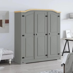 282621 vidaXL Гардероб, мексикански бор, стил Корона, 3 врати, сив