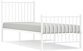 350939 vidaXL Метална рамка за легло с горна и долна табла, бяла, 75x190 см