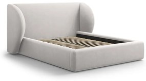 Светлосиво тапицирано двойно легло с място за съхранение с решетка 160x200 cm Miley - Micadoni Home