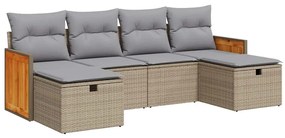 3326056 vidaXL Градински диван с възглавници, 6 части, бежов полиратан