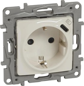 Legrand Контакт ШУКО 2P+E 16A + USB тип C 1.5A 7.5W цвят Крем Niloe  - 764635