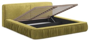 Жълто тапицирано двойно легло с място за съхранение и решетка 180x200 cm Keoni - Makamii