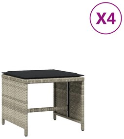 365046 vidaXL Външни табуретки с възглавници 4 бр светлосиви 41x41x36 см