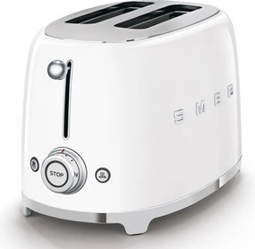Тостер за хляб SMEG 50's Style TSF01WHEU, 950W, 2 филии, 6 нива, Тавичка за трохи, Вграден кабел, Неръждаема стомана, Бял