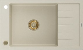 Mexen Elias гранитна мивка с една камера и отцедник 795 x 480 mm, бежова, сифон златен - 6511791005-69-G