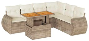 3327271 vidaXL Градински диван с възглавници, 7 части, бежов полиратан