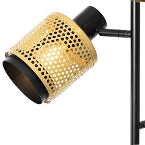 Индустриална подова лампа черна със злато 3-светлина - Kayden