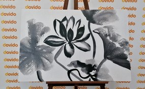 Картина на платно – Акварелен лотосов цвят в черно-бяло