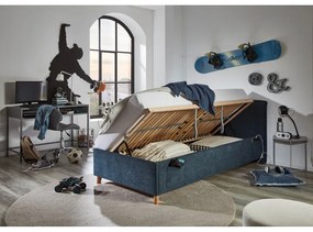 Тъмносиньо тапицирано детско легло 120x200 cm с място за съхранение с включена подматрачна рамка Fun – Meise Möbel