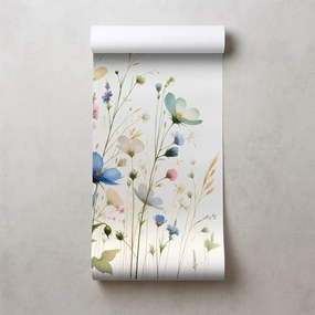 Тапет – Пастелни цветя и летящи пеперуди