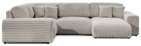 Светлосив ъглов диван от рипсено кадифе (ляв ъгъл/U форма) Justin – Ropez