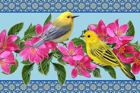 Тапет – Птички и цветя във винтидж стил