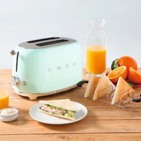 Тостер за хляб SMEG 50's Style TSF01PGEU, 950W, 2 филии, 6 нива, Тавичка за трохи, Вграден кабел, Неръждаема стомана, Зелен