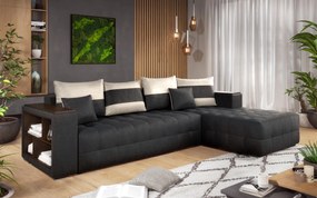 Разтегателен ъглов диван с подлакътник етажерка Мелвин