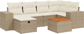3265174 vidaXL Градински диван с възглавници, 7 части, бежов полиратан
