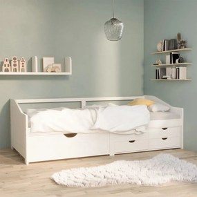 322170 vidaXL 3-местно дневно легло с чекмеджета, бяло, бор масив, 90х200 см