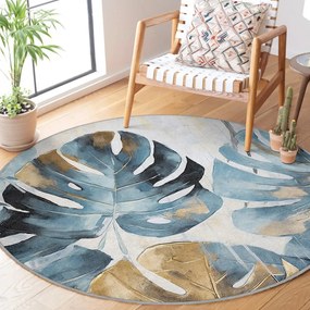 Син кръгъл килим подходящ за пране ø 120 cm Golden Leaves – Mila Home